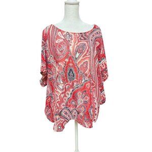 Style & Co XXL Paisley Tunic Blouse Red White Dolman Sleeve Flowy Top